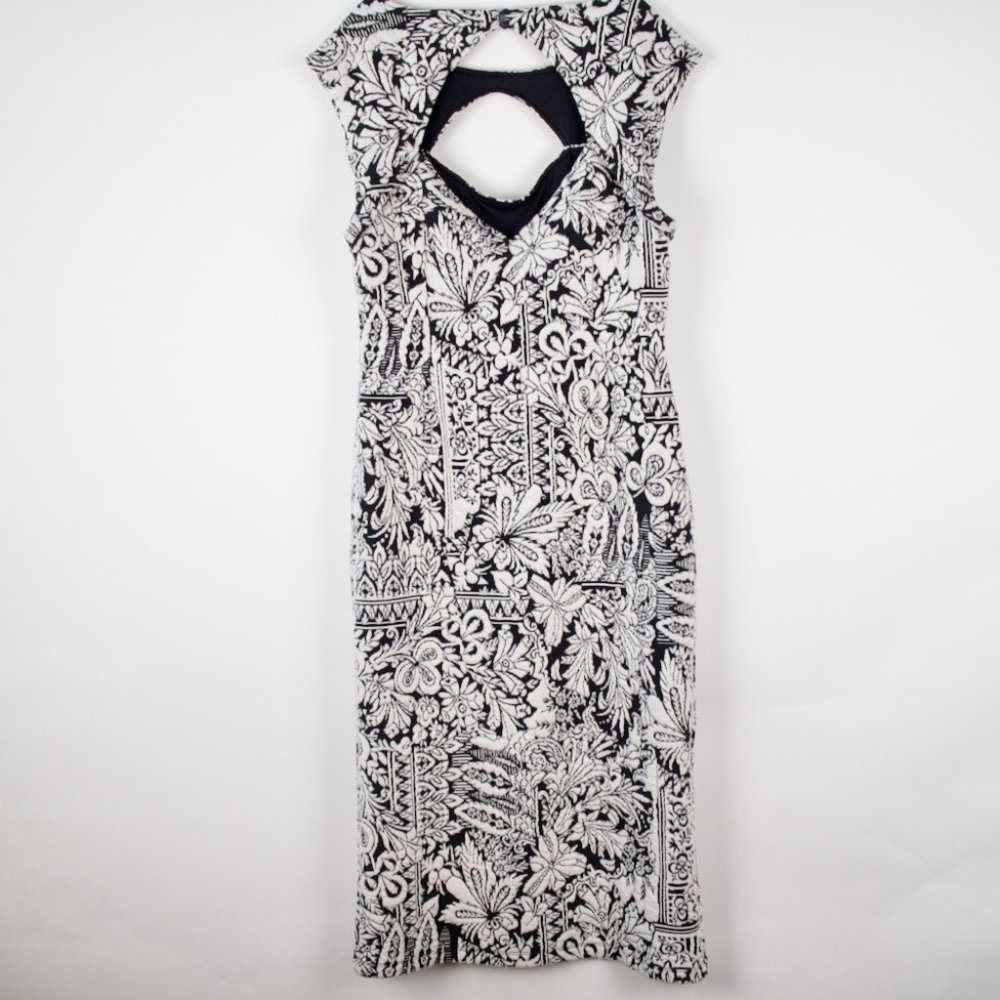 Anthropologie Jacquard Cut-Out Midi Dress | Black/White | Size M - Picture 3 of 8